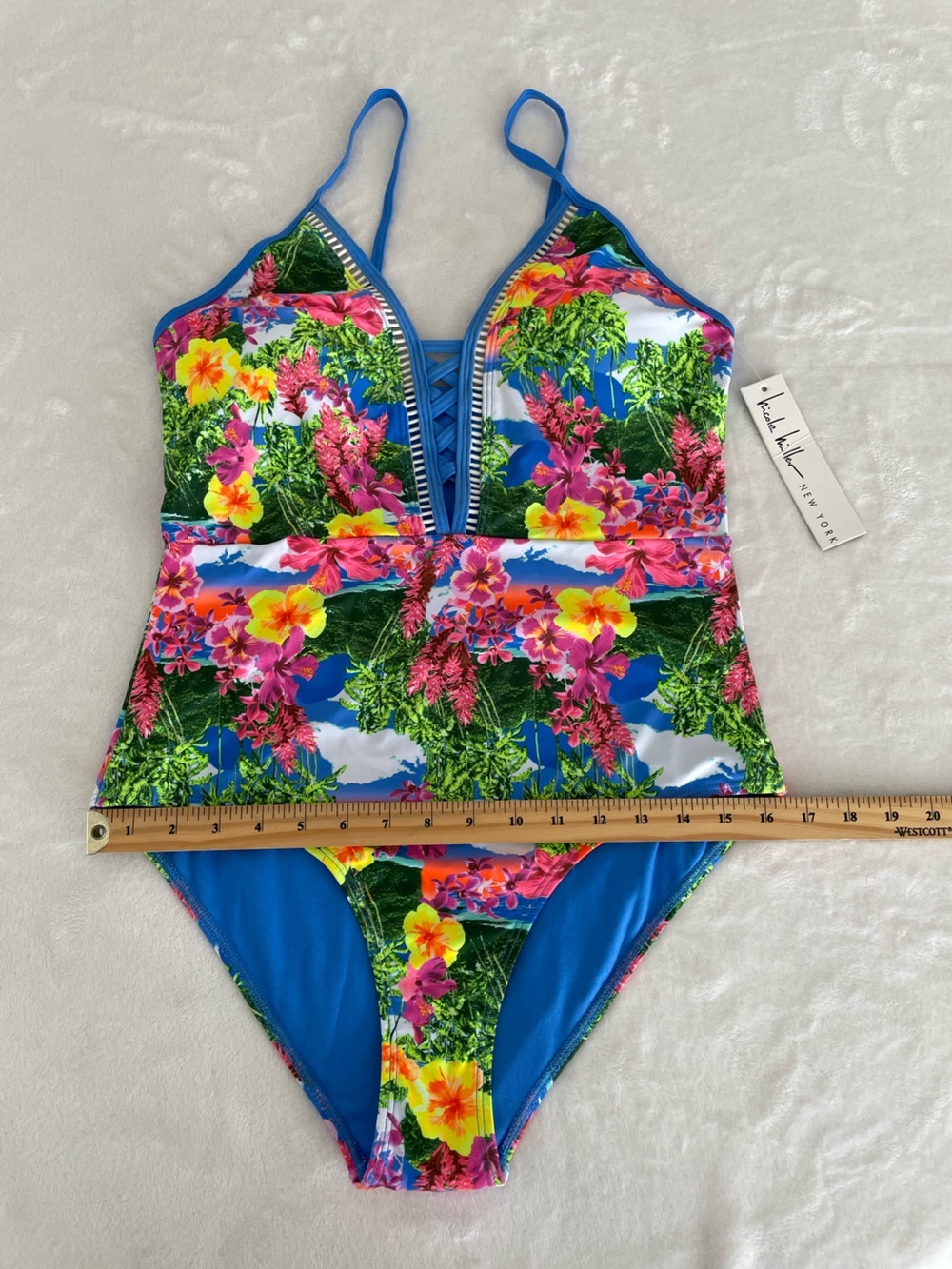 Nicole Miller New York Sz 12 Plunging Neckline One-Piece Swimsuit Hawaiian NWT - Picture 17 of 17